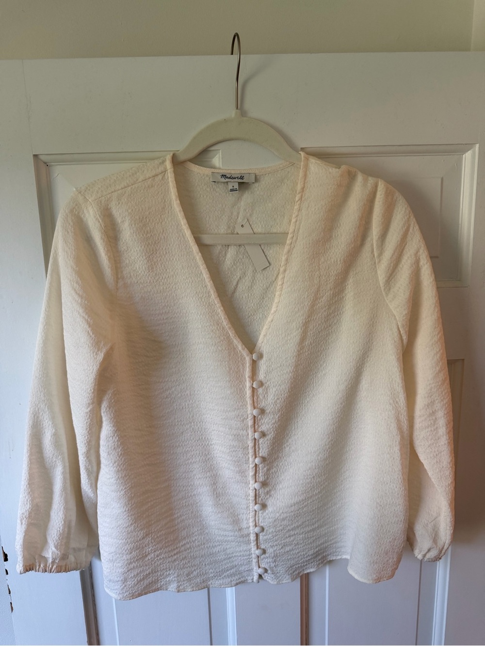 Madewell Cream Button-Front Textured Blouse